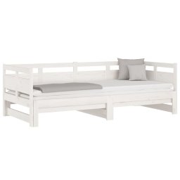 vidaXL Slaapbank uitschuifbaar massief grenenhout wit 2x(80x200) cm