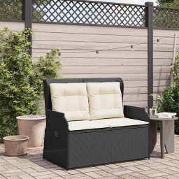vidaXL Tuinbankje verstelbaar met kussens poly rattan zwart