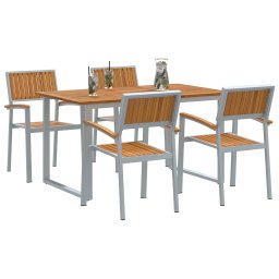 vidaXL Tuin eettafelset 5 st Grijs Massief Acaciahout