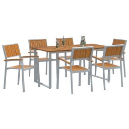 vidaXL Tuin eettafelset 7 st Grijs Massief Acaciahout