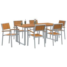 vidaXL Tuin eettafelset 7 st Grijs Massief Acaciahout