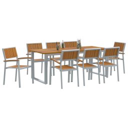 vidaXL Tuin eettafelset 9 st Grijs 200 x 90 x 75 cm Massief Acaciahout