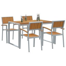 vidaXL Tuin eettafelset 5 st Grijs Massief Acaciahout