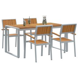 vidaXL Tuin eettafelset 5 st Grijs Massief Acaciahout