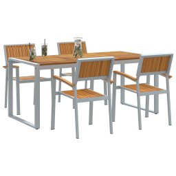 vidaXL Tuin eettafelset 5 st Grijs Massief Acaciahout