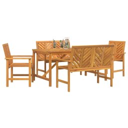 vidaXL Tuin eettafelset 5 st Bruin 150 x 90 x 74 cm Massief Acaciahout