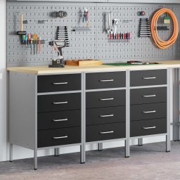 vidaXL Werk kast met lade 3 st Zwart en Grijs 150 x 55 x 85 cm