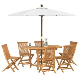 vidaXL Tuin eettafelset 7 st Bruin Massief Teakhout