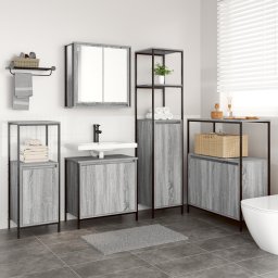 vidaXL Badkamermeubelset 5 st Grijs Sonoma en Zwart 36 x 35 x 165 cm