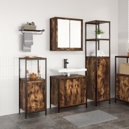 vidaXL Badkamermeubelset 3 st Gerookt Eiken en Zwart 36 x 35 x 165 cm