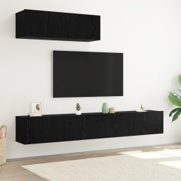 vidaXL Tv-meubelset 3 st Zwart Eiken Bewerkt hout