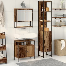 vidaXL Badkamermeubelset 3 st Oud Hout 33 x 33 x 185,5 cm Bewerkt hout