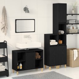vidaXL Badkamermeubelset 3 st Zwart 80 x 33 x 60 cm Bewerkt hout