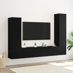 vidaXL Tv-meubelset 4 st Zwart Eiken Bewerkt hout