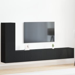 vidaXL Tv-meubelset 3 st Zwart Eiken Bewerkt hout