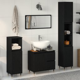 vidaXL Badkamermeubelset 3 st Zwart Eiken 30 x 30 x 190 cm
