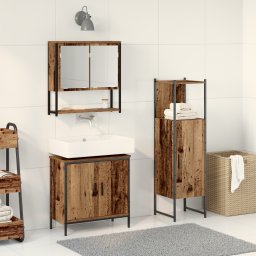 vidaXL Badkamermeubelset 3 st Bruin 33 x 33 x 113,5 cm Bewerkt hout