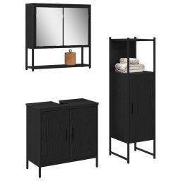 vidaXL Badkamermeubelset 3 st Zwart 33 x 33 x 113,5 cm Bewerkt hout