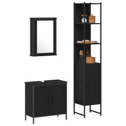 vidaXL Badkamermeubelset 3 st Zwart 33 x 33 x 185,5 cm Bewerkt hout