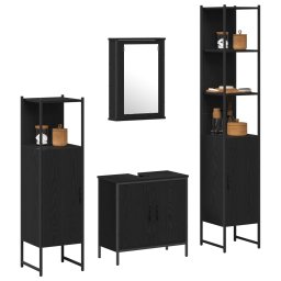 vidaXL Badkamermeubelset 4 st Zwart 33 x 33 x 185,5 cm Bewerkt hout