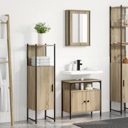 vidaXL Badkamermeubelset 3 st Bruin 33 x 33 x 120,5 cm Bewerkt hout