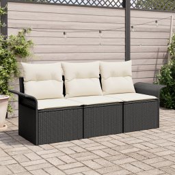 vidaXL Bankstel 3 st 3-Aantal zitplaatsen Zwart poly rattan