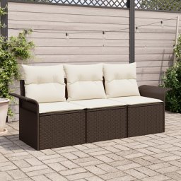vidaXL Bankstel 3 st 3-Aantal zitplaatsen Bruin en Crème poly rattan