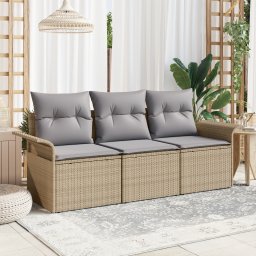 vidaXL Bankstel 3 st 3-Aantal zitplaatsen Beige en Grijs poly rattan
