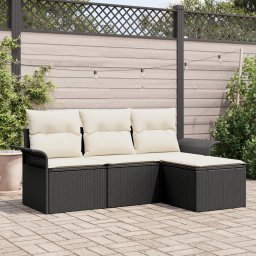 vidaXL Bankstel 4 st 4-Aantal zitplaatsen Zwart en Crème poly rattan