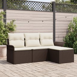 vidaXL Bankstel 4 st 4-Aantal zitplaatsen Bruin en Crème poly rattan