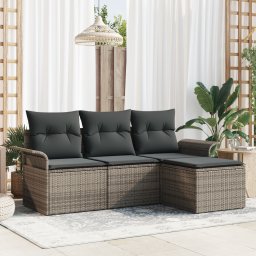 vidaXL Bankstel 4 st 4-Aantal zitplaatsen Grijs poly rattan