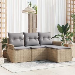 vidaXL Bankstel 4 st 4-Aantal zitplaatsen Beige poly rattan
