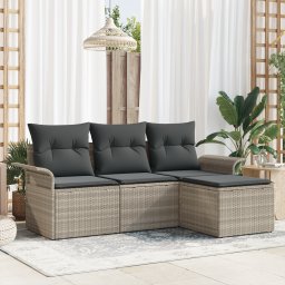vidaXL Bankstel 4 st 4-Aantal zitplaatsen Grijs poly rattan