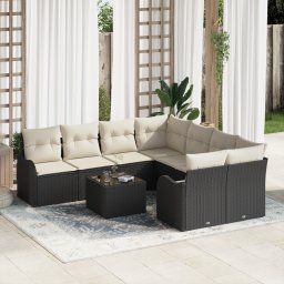 vidaXL Tuin Sofa Set 9 st 8-Aantal zitplaatsen Zwart poly rattan