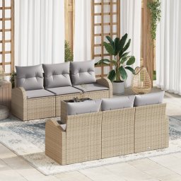 vidaXL Tuin Sofa Set 7 st Beige poly rattan