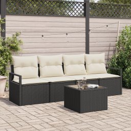 vidaXL Bankstel 5 st 4-Aantal zitplaatsen Zwart en Crème poly rattan
