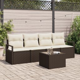 vidaXL Bankstel 5 st 4-Aantal zitplaatsen Bruin en Crème poly rattan
