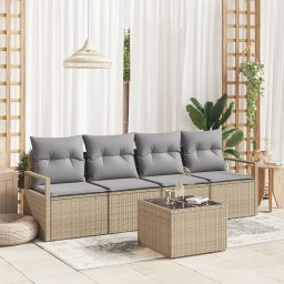 vidaXL Bankstel 5 st 4-Aantal zitplaatsen Beige en Grijs poly rattan