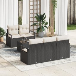 vidaXL Bankstel 6 st 5-Aantal zitplaatsen Zwart en Crème poly rattan