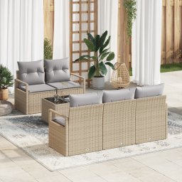 vidaXL Bankstel 6 st 5-Aantal zitplaatsen Beige en Grijs poly rattan