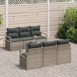 vidaXL Bankstel 7 st 6-Aantal zitplaatsen Grijs poly rattan