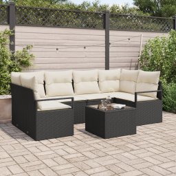 vidaXL Bankstel 7 st 6-Aantal zitplaatsen Zwart en Crème poly rattan