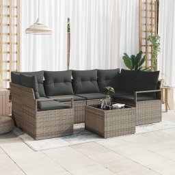 vidaXL Bankstel 7 st 6-Aantal zitplaatsen Grijs poly rattan