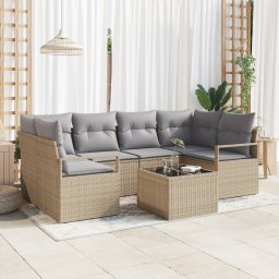 vidaXL Bankstel 7 st 6-Aantal zitplaatsen Beige en Grijs poly rattan