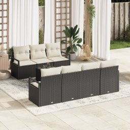 vidaXL Bankstel 8 st 7-Aantal zitplaatsen Zwart en Crème poly rattan