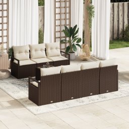 vidaXL Bankstel 8 st 7-Aantal zitplaatsen Bruin en Crème poly rattan