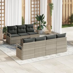 vidaXL Bankstel 8 st 7-Aantal zitplaatsen Lichtgrijs poly rattan
