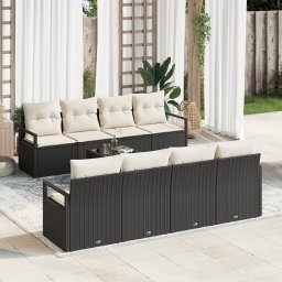 vidaXL Bankstel 7 st 6-Aantal zitplaatsen Zwart en Crème poly rattan