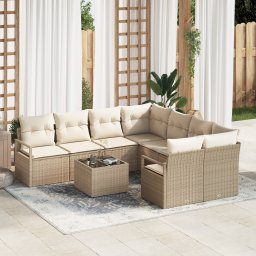 vidaXL Bankstel 9 st 8-Aantal zitplaatsen Beige en Crème Polyrattan