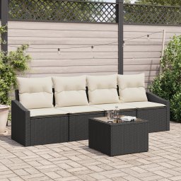 vidaXL Bankstel 5 st Zwart en Crème poly rattan